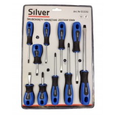 Screwdriver set 10 pcs., Phillips Pozidriv Slotted SILVER