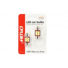Автолампочка  LED CANBUS 4014 10SMD Festoon C5W C10W C3W 31mm White 12V 24V AMIO-01288