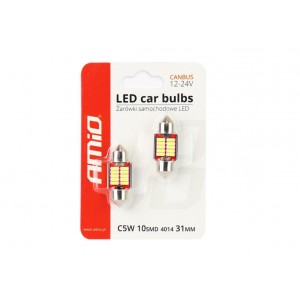 Автолампочка  LED CANBUS 4014 10SMD Festoon C5W C10W C3W 31mm White 12V 24V AMIO-01288