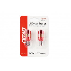 Светодиодные лампы CANBUS 27SMD 3014 T10e W5W белые 12В 24В AMIO-01446 3501446