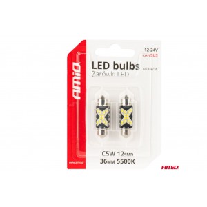 Светодиодные лампы CANBUS Festoon C5W 12SMD 2016 36мм белые 12В 24В AMIO-04236
