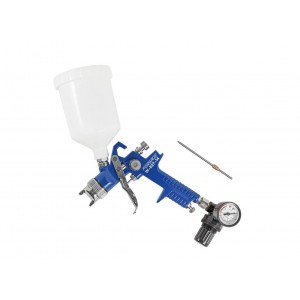 Krāsu smidzinātājs ar augšējo plastmasas tvertni (tvertne 0,6 l, sprausla 1,7 mm 3,45 atm Gaisa plūsma: 250 l/min), HVLP, FORSAGE, F-W-827-14 (51350)