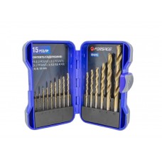 Set of metal drill bits 15pr(1.5-2pcs,2-2pcs,2.5-2pcs,3,3.2,3.5,4,4.5,5,6,8,10mm)in a case, FORSAGE, 924U15