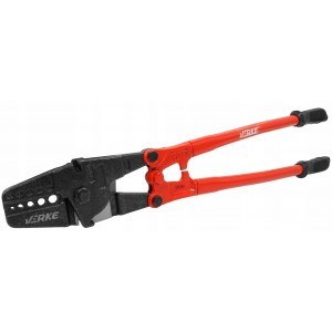 Special pliers for crimping steel cable bushings.  4/6.5/8/9/10 mm, for crimping bits. 660 mm. VERKE