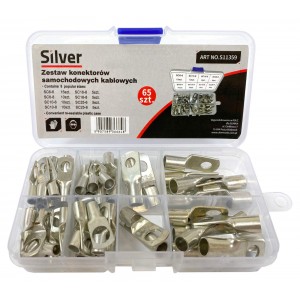 Cable lugs ring lugs 65 pcs., (6MM-25MM), SILVER