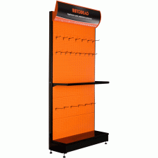 Exhibition stand with shelf and racks